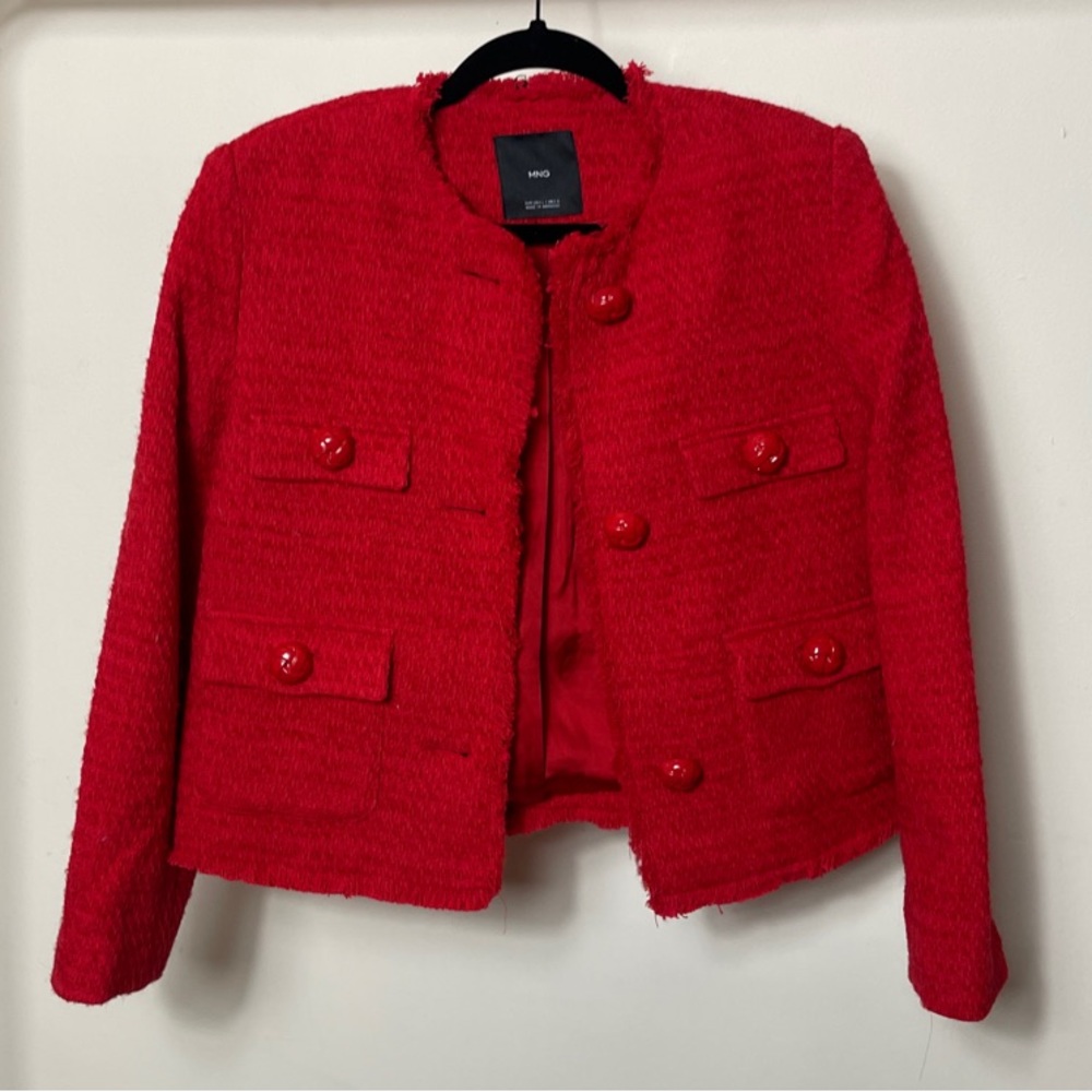 MNG Mango Red Tweed Women's Jacket Size L